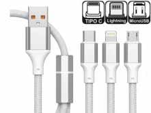 CABLE 3 EN 1 1XUSBTIPOC 1XLIGHTNING 1XMICROUSB 1.2M 100W