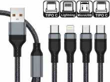 CABLE 4 EN 1 2XUSBTIPOC 1XLIGHTNING 1XMICROUSB 1M 5A 100W